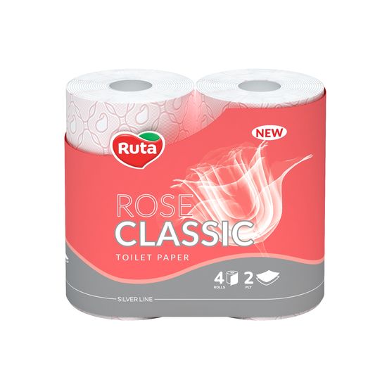 Туалетная бумага RUTA Classic, 2 слоя, роза, 4 рулона