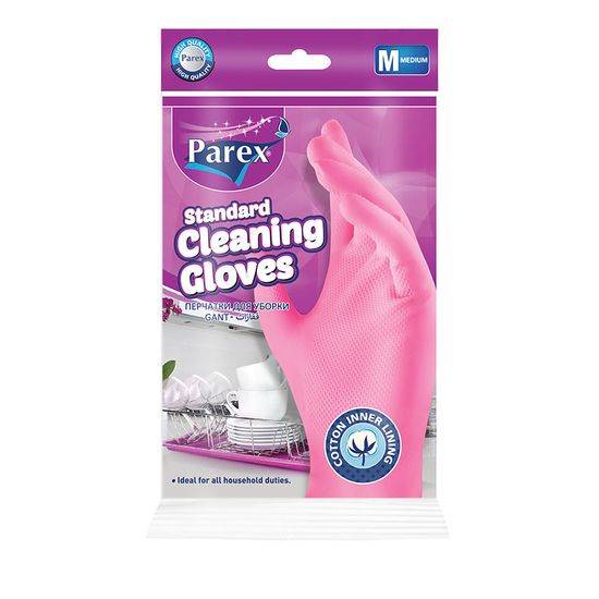 Перчатки для уборки PAREX Standard, с хлопковым напылением, размер M