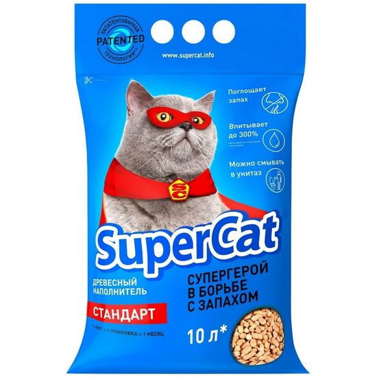 Наполнитель SUPERCAT Стандарт для кошек древесный 3 кг