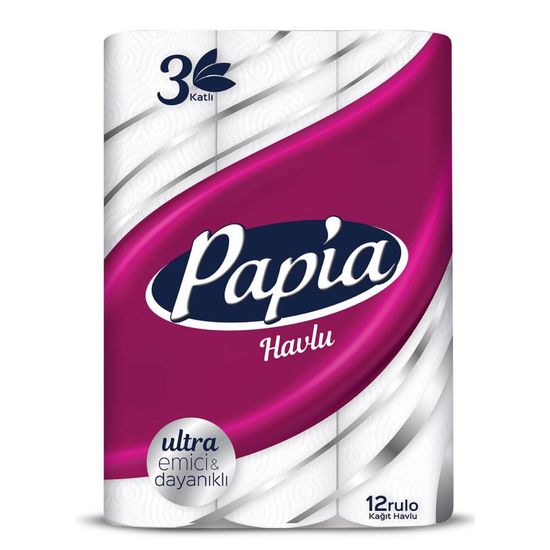 Бумажные полотенца PAPIA 3 слоя 12 рулонов