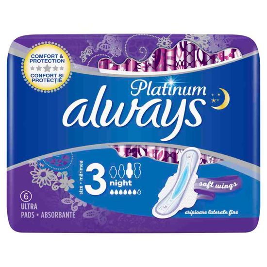 Absorbante igienice ALWAYS Platinum Night, 6 picaturi, 6 buc