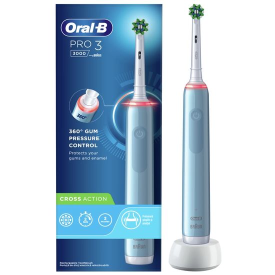 Электрическая зубная щетка ORAL-B Pro 3 Cross Action, 3D чистка, 1 насадка, синяя