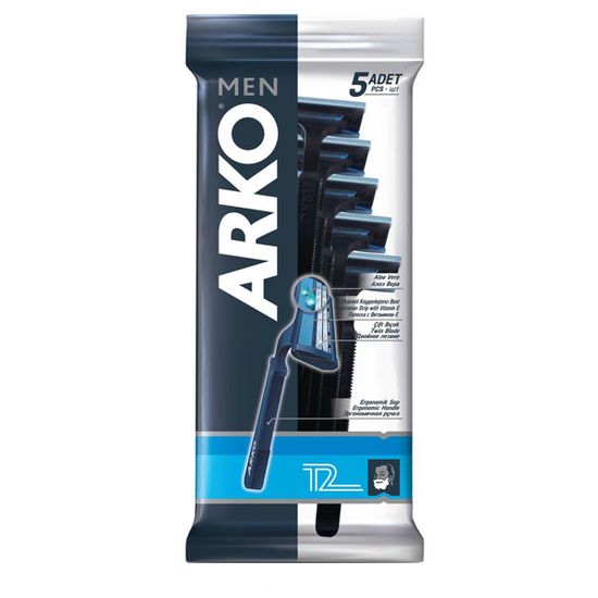 Станки ARKO T2, для мужчин, 2 лезвия, с витамином Е, 5 шт