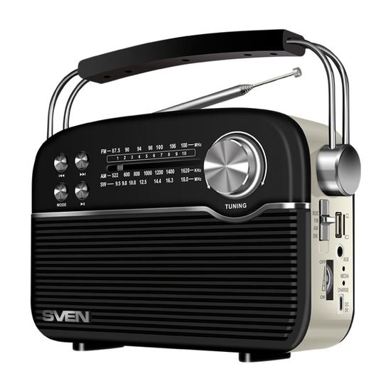 Беспроводная колонка SVEN SRP-500, FM/AM/SW Radio, разъем USB, microSD и SD карта, черная, 3 Вт