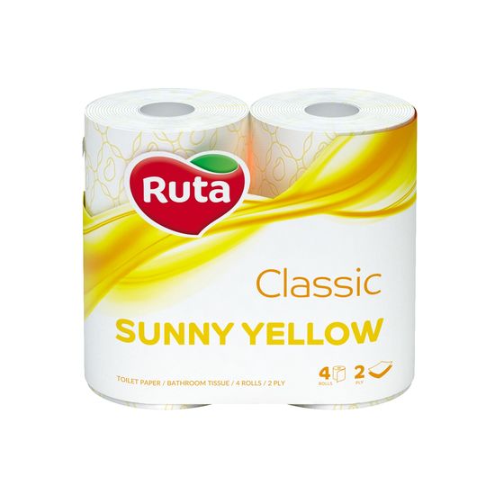 Туалетная бумага RUTA 2 слоя, желтая, 4 рулона