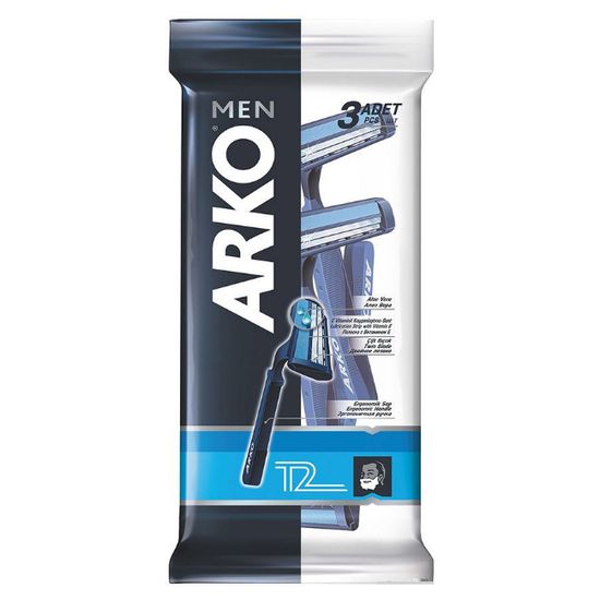 Aparat de ras ARKO T2, 2 lame, pentru barbati, cu vitamina E, 3 buc