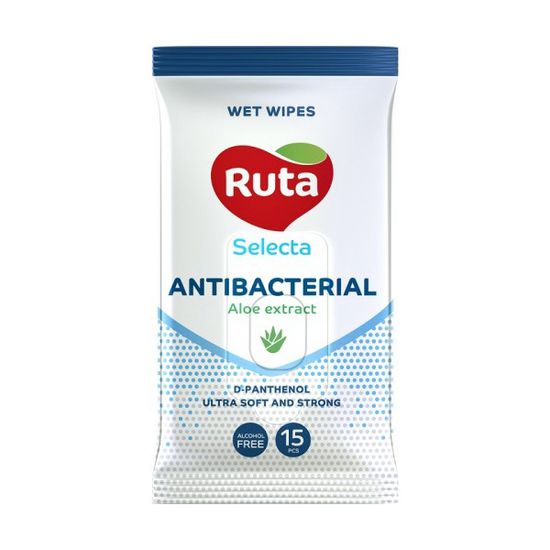 Влажные салфетки карманные RUTA Selecta Антибактериальные с Алоэ, 15 шт