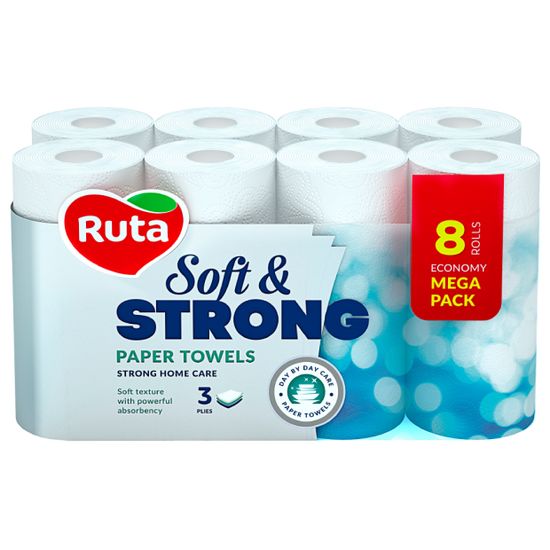 Бумажные полотенца RUTA Soft Strong, 3 слоя, 8 рулонов