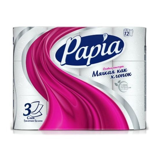 Туалетная бумага PAPIA 3 слоя, 12 рулонов