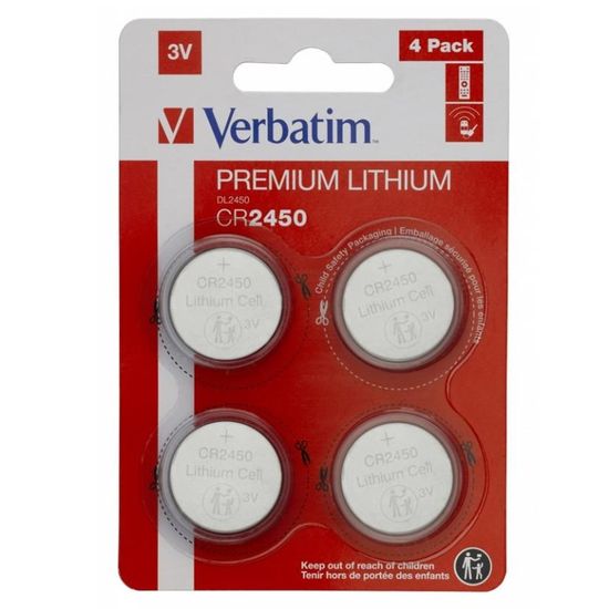 Батарейки VERBATIM Blister pack, CR2450, 3V, литиевые, 4 шт