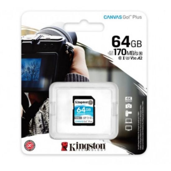 Card de memorie SD KINGSTON Canvas Go! Plus, Class10, UHS-I U3, V30, pentru DSLR-uri, drone si camere de actiune, 64GB, 2 image