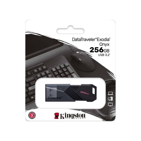 Stick KINGSTON DataTraveler Exodia, USB 3.2, negru onix, design capac in miscare, carcasa neagra mata eleganta, breloc, 256GB, 2 image