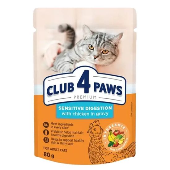 Hrana CLUB4PAWS Sensitive Digestion, pentru pisici, 80g