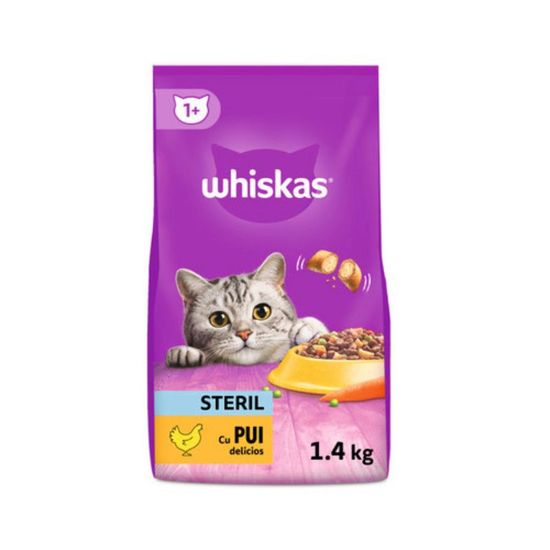 Hrana WHISKAS Sterile, Pui, pentru pisici, uscata, 1.4kg