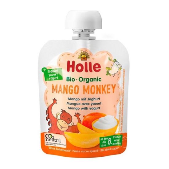 Пюре HOLLE Mango Monkey, с йогуртом, манго, 8 мес+, 85г