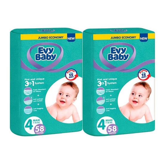 Набор подгузников для детей EVY BABY №4 Jumbo MAXI 7-18 кг, 58 шт.*2