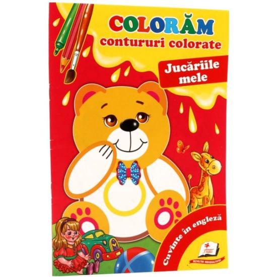Coloram contururi colorate. Jucariile mele. Cuvinte in engleza