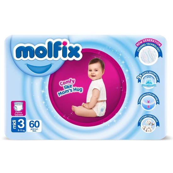 Трусики для детей MOLFIX №3 3D Midi, 6-11 кг, 60 шт