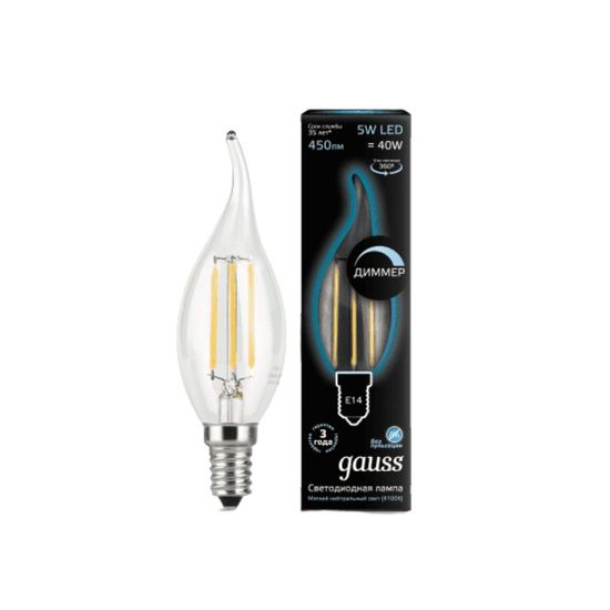 Bec LED GAUSS Filament Candle Dimmable 5W/E14/4100K/450lm/IP20/1/10/50