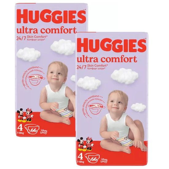 Set scutece pentru copii HUGGIES Ultra Comfort Mega №4, unisex, 8-14 kg, 66 buc.*2