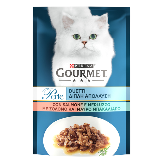 Hrana umeda pentru pisici Gourmet Perle Duo, cu somon si cod, 85 g