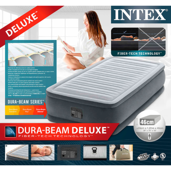 Надувная кровать INTEX Dura Beam, со встроенным насосом 220V, 99 х 191 х 46 см, до 150 кг, изображение 6