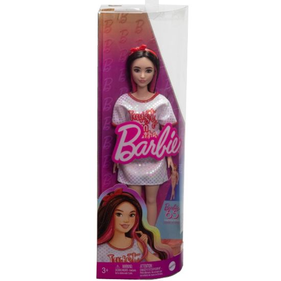 Papusa Barbie MATTEL Fashionista cu par negru ondulat si rochie, 3 image