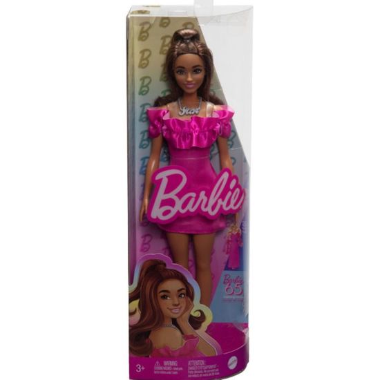 Papusa Barbie MATTEL Fashionista cu par ondulat saten si rochie roz, 3 image