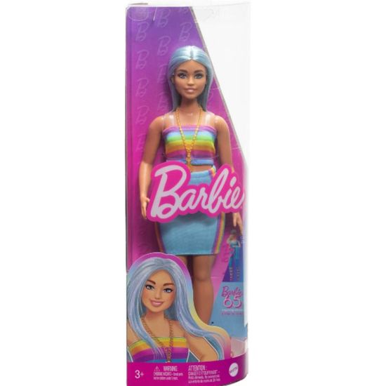 Papusa Barbie MATTEL Fashionista cu parul albastru si rochie curcubeu, 2 image