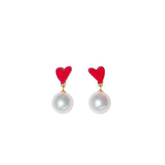Cercei "Inima" FA179, cu perla, 3 cm