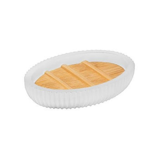 Sapuniera Five Modern, cu  tava din bambus, 12.5x9 cm, poliresina, alba