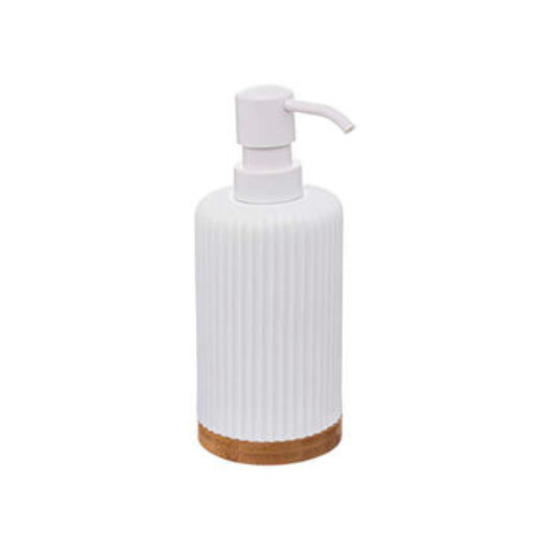 Dozator pentru sapun Five Modern, baza din bambus, alb