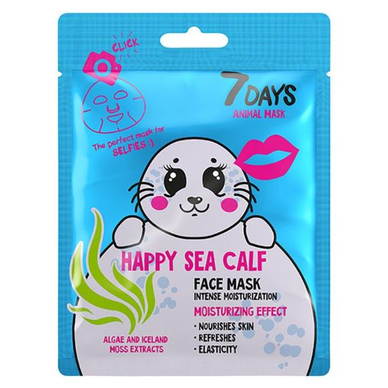 Masca din tesatura 7DAYS ANIMAL HAPPY SEA CALF, hidrateaza intens, cu extracte de alge si licheni, 28g
