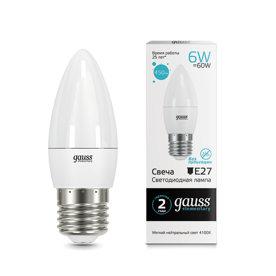 Лампа  LED GAUSS ELEMENTARY C37 Цоколь E27 6Вт нейтральный свет