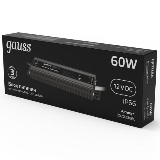 Блок питания GAUSS PS для светодиодной ленты 60W, 12V, IP66, 1, 20, изображение 3