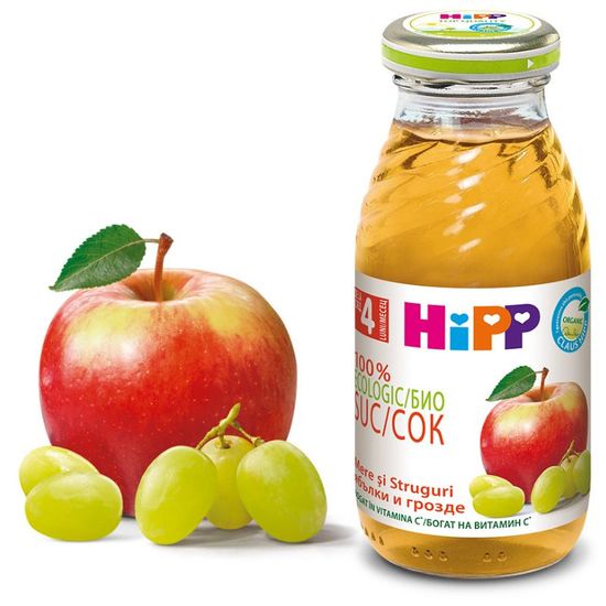 Suc din mere si struguri HiPP, de la 4 luni, 200 ml