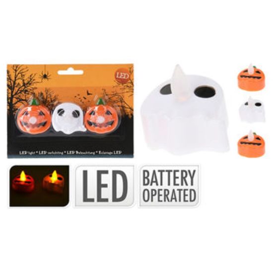 Set lumanari LED Halloween, Dovleac fantoma, 3buc