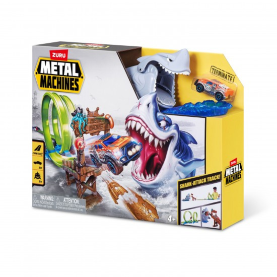 Set pista Shark Attack Zuru METAL MACHINES, cu masinuta din metal