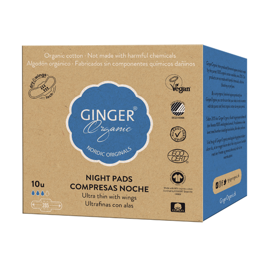 Absorbante igienice de noapte GINGER ORGANIC, 10 buc