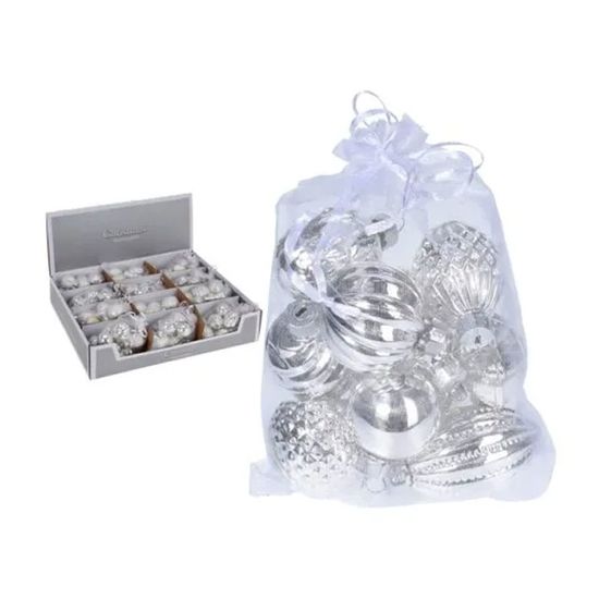 Set decoratiuni pentru brad "Asorti" argintii, din sticla, 10x50mm