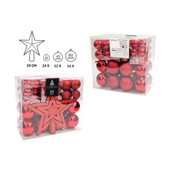 Set decoratiuni pentru brad "Red", in cutie, 54buc.