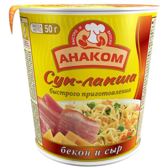 Суп-Лапша АНАКОМ cо Вкусом  Бекона и Сыра, 50 г