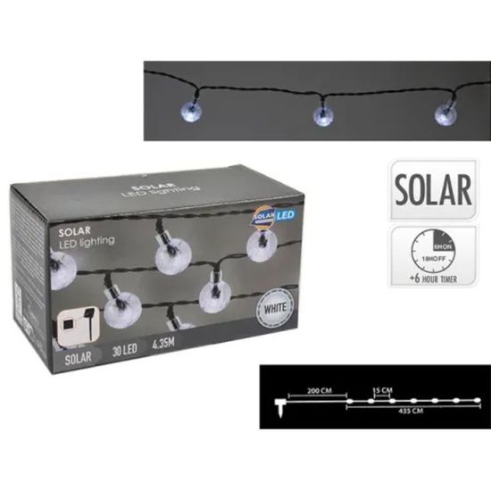 Luminite de Craciun "Globuri" 30 LED, cu panou solar, timer, 4.5m, alb rece