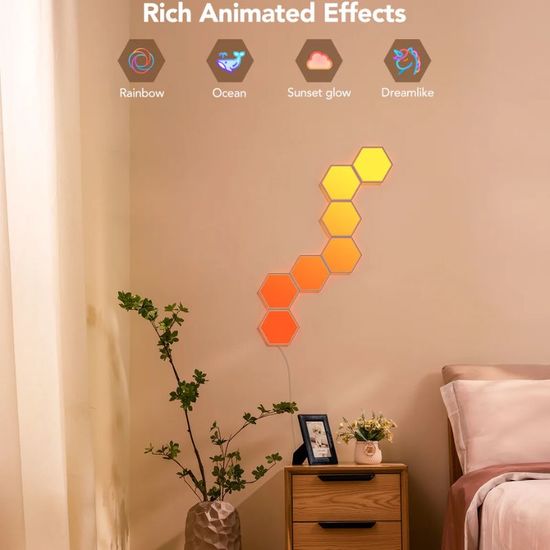Шестиугольные световые панели GOVEE Hexagon Lights Glide Hexa Light Panels, 10 Pack, Wi-Fi + BT / Multicolor, изображение 8