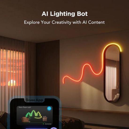 Banda LED neon GOVEE Light Strip Neon Rope 2, Multicolor / Wi-Fi + BT / White, 5m, 8 image