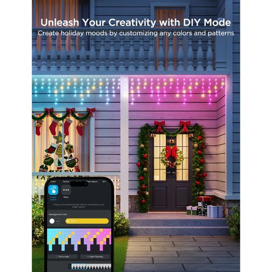 Уличная гирлянда в виде сосулек GOVEE Outdoor Icicle Lights RGBIC, 10м, изображение 3