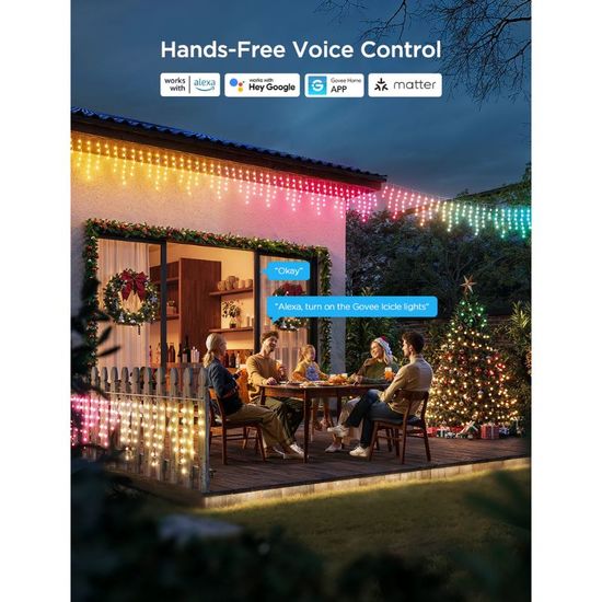 Уличная гирлянда в виде сосулек GOVEE Outdoor Icicle Lights RGBIC, 10м, изображение 11
