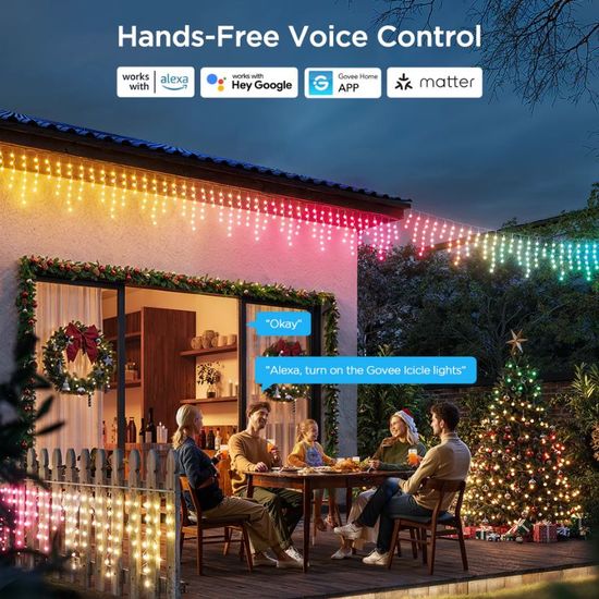 Уличная гирлянда в виде сосулек GOVEE Outdoor Icicle Lights RGBIC, 10м, изображение 8