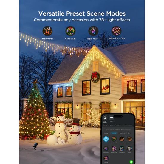 Уличная гирлянда в виде сосулек GOVEE Outdoor Icicle Lights RGBIC, 10м, изображение 2