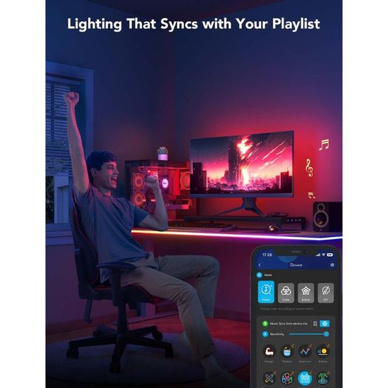 Lumina-banda neon pentru mese GOVEE Light Strip RGBIC LED Neon Rope Light for Desks, 3m, 5 image
